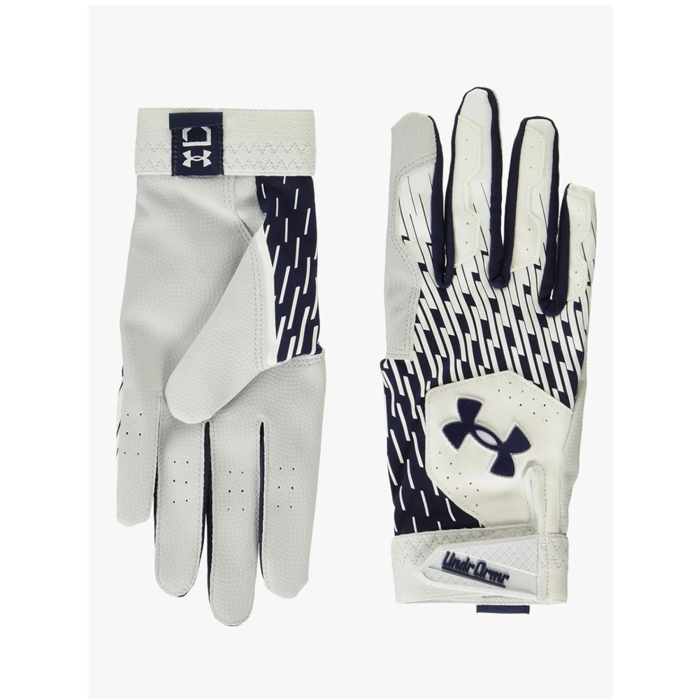 Under Armour Clean‎ Up 21 Mens Batting Gloves White Navy Blue Small 1378764-103